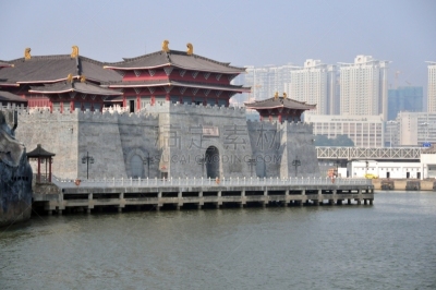 唐朝,码头,中国,渔人码头,建筑,图像,留白,水平画幅,无人,亚洲