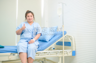 肥胖,女人,病人,亚洲,床,脉搏图,运动,药,泰国