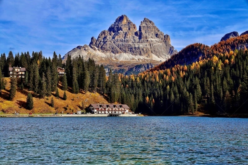 米苏里纳湖,意大利,秋天,风景,贝卢诺,纯净,著名景点,自然美,湖,松树