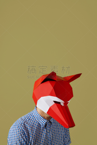 面具,青年男人,红狐,事件,空的,伪饰,几何形状,仅男人
