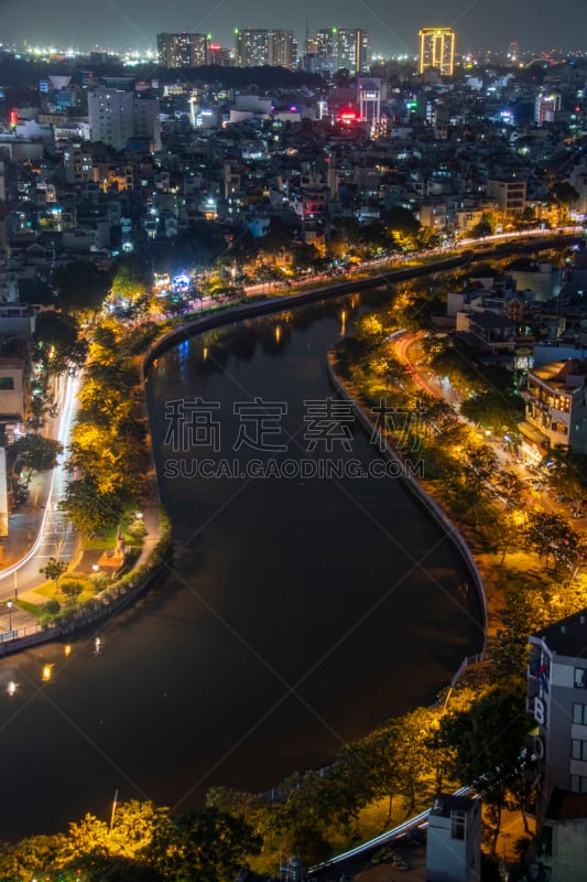 商务,运河,胡志明市,房屋,航拍视角,苏格兰湖,中心,都市风景,日落