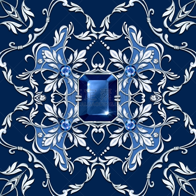 巴洛克风格,宝石,式样,蓝色,华丽的,华贵,卷,复古风格,古董,四方连续纹样