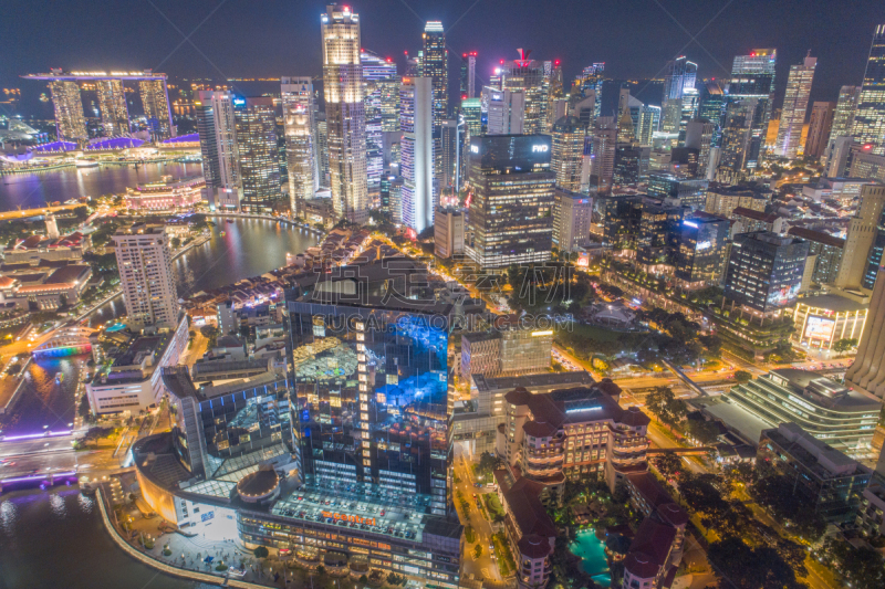 Aerial view Panoramic of the Singapore Skyline and Marina Bay, the marina is the centre of the economy in singapore, there are here all the building in singapore central