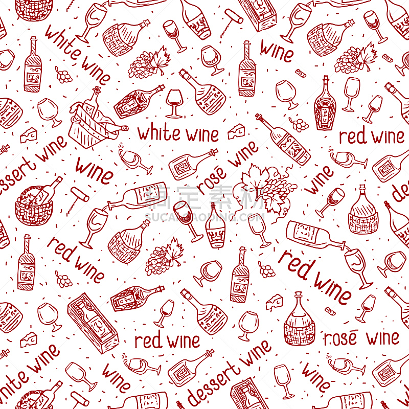玻璃杯,四方连续纹样,酒瓶,葡萄园,矢量,葡萄酒,葡萄酒厂,式样,甜酒,无人