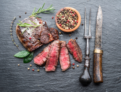 牛排,半熟品,石墨,厚木板,草本,格子烤肉,腰肉,部分,肋骨,食品