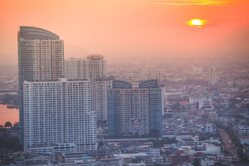 泰国,黄昏,silom,商务,都市风景,曼谷,全景,居住区,交通,交通堵塞