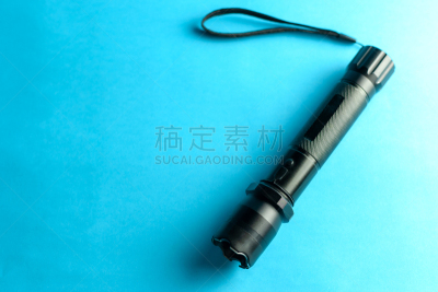 手电筒,安全,金属,黑色,概念,蓝色背景,设计师,震惊,保护,装饰