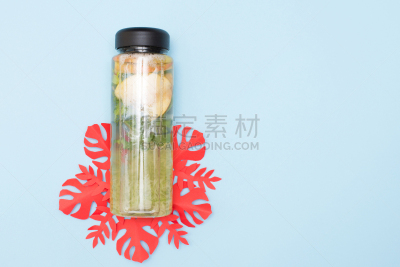 饮料,沙冰,瓶子,自制的,纸,红色,文字,概念,叶子