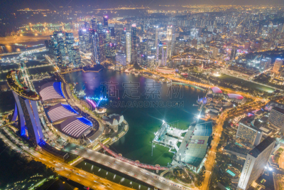 Aerial view Panoramic of the Singapore Skyline and Marina Bay, the marina is the centre of the economy in singapore, there are here all the building of all the majors bank and insurance.