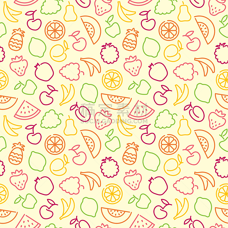 四方连续纹样,水果,素食,樱桃,无人,绘画插图,符号,桃,维生素,酸橙