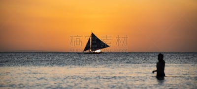 菲律宾,选择对焦,背景聚焦,一个人,船,自然美,长滩岛,海滩,岛,剪影