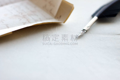 鹅毛笔,纸,空白的,翎毛,背景聚焦,商务,空的,信函,铅笔,信封