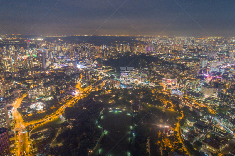 航拍视角,滨海湾 ,新加坡市,游艇码头,城市天际线,金融,全景,横截面,全部,建筑外部