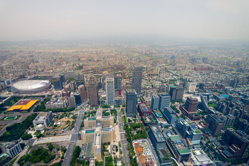 雾,摩天大楼,航拍视角,天空,信义区,都市风景,现代,高处,地平面,商务