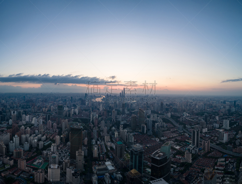 商务,都市风景,居住区,黎明,上海,航拍视角,西,平衡折角灯,南京路,交通