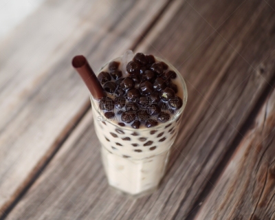 玻璃杯,珍珠奶茶,关闭的,高处,留白,褐色,新的,水平画幅,高视角,生食