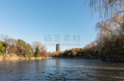 风景,冬天,冻结的,塔,宝塔,背景,未名湖,北京大学,寒冷,海淀区