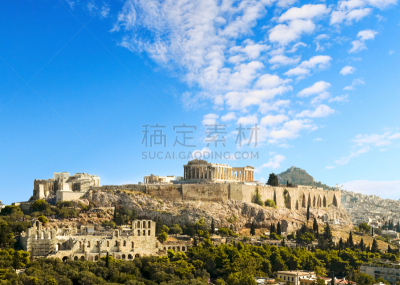 希腊,雅典卫城,巴特农神庙,雅典,依瑞克提翁神殿,世界遗产,废墟,雅典娜,夏天,天空