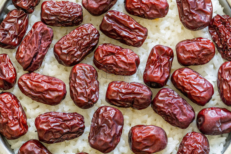 米,蒸菜,枣,传统,年糕,小吃,热,碳水化合物,中国食品,餐具