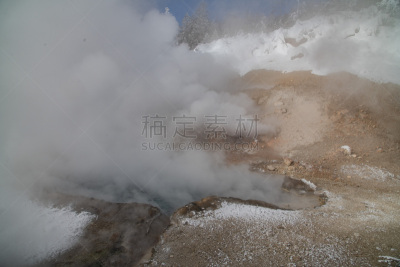 间歇泉,冬天,蒸汽,黄石公园,寒冷,著名自然景观,热,霜,雪,美国西部