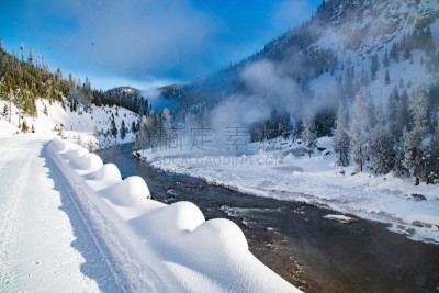 间歇泉,冬天,蒸汽,黄石公园,寒冷,著名自然景观,热,霜,雪,美国西部