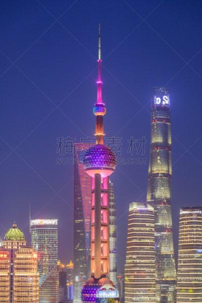都市风景,上海,黄昏,航拍视角,垂直画幅,未来,夜晚,浦东,现代,国际著名景点
