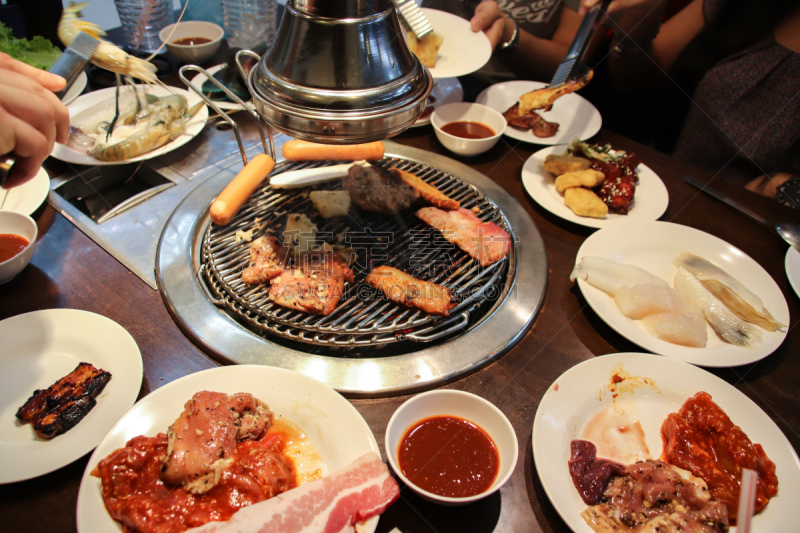 自助餐,烤肉架,韩国食物,健康食物,食品,图像,餐馆,韩国,无人,水平画幅