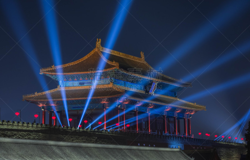 北京,故宫,都市风光,夜视,灯笼,世界遗产,复古风格,色彩鲜艳,户外,建筑