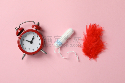 卫生绵条,翎毛,留白,粉色背景,闹钟,健康保健,药,有月经,棉,女性特质