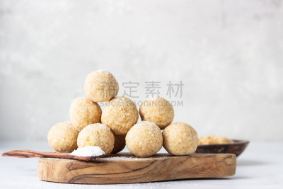 传统,印度小吃拉杜,椰子,甜食,印度,小吃,选择对焦,案板,糖果店