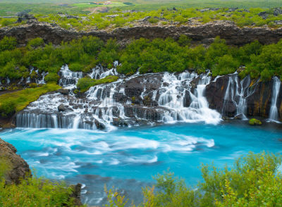 hraunfossar,国际著名景点,旅途,当地著名景点,植物,河流,瀑布,岩石,夏天,户外