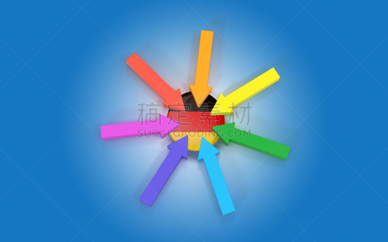 German Flag is Pointed By 3D Mukti Colored Business Chart Arrow Signs Against Blue Background