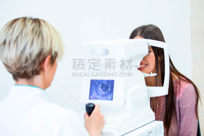 现代,验光师,视力,青年女人,病人,门诊部,检查
