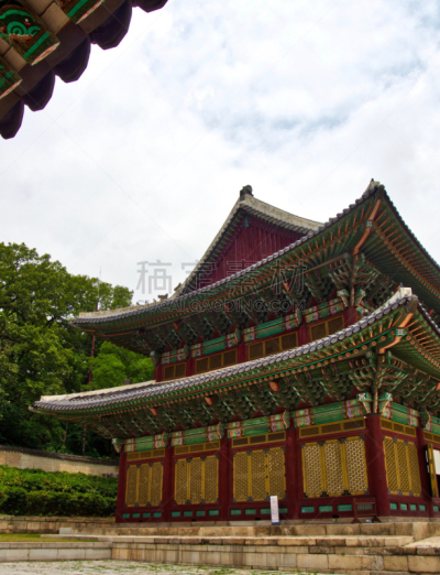 传统,韩国,宫殿,贞德,华丽的,旅途,过去,云,著名景点,古典式