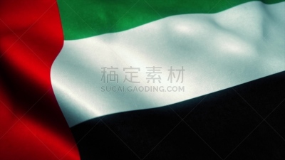 United Arab Emirates flag waving in the wind. National flag of United Arab Emirates. Sign of United Arab Emirates. 3d illustration