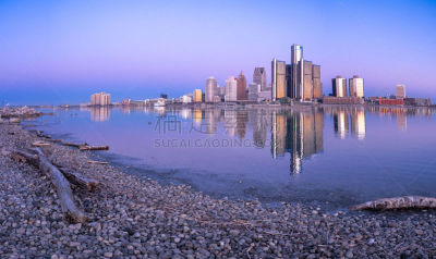 底特律,全景,黎明,密歇根,云景,边境巡逻,云,温莎郡,海岸线,底特律河
