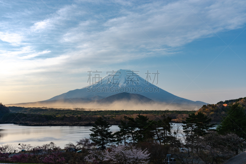 富士山,精进湖,风景,世界遗产,云,雪,障子,著名景点,春天,湖