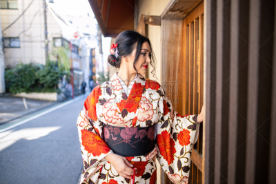 和服,传统,餐馆,日本,白色人种,女人,35岁到39岁,日本食品,和服腰带,户外