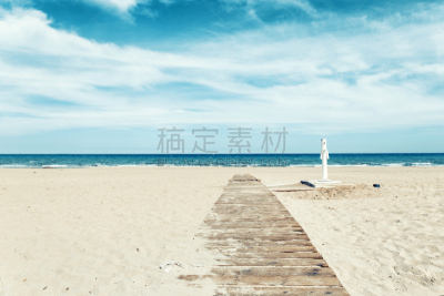 直的,木制,沙子,海洋,路,海滩,脚印,厚木板,小路,夏天