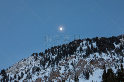 山脉,夜晚,冬天,月亮,小杨木峡谷,斯诺伯格,寒冷,运动,黄昏,犹他