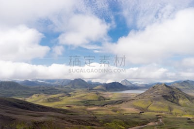 湖,小路,河流,山谷,山,绿色,冰岛国,徒步旅行,风景