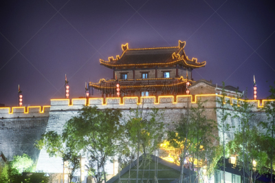 西安,夜晚,照明设备,砖,陕西省,著名景点,户外,建筑,建筑结构,亚洲