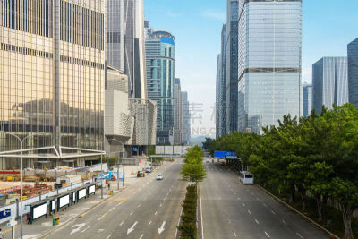 现代,深圳,市区路,办公大楼,汽车,交通,云,公路,停车场,商业金融和工业