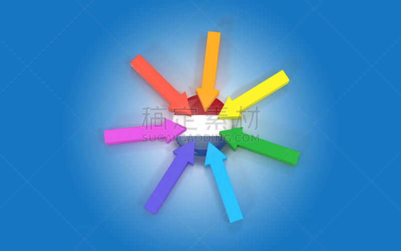 Dutch Flag is Pointed By 3D Mukti Colored Business Chart Arrow Signs Against Blue Background