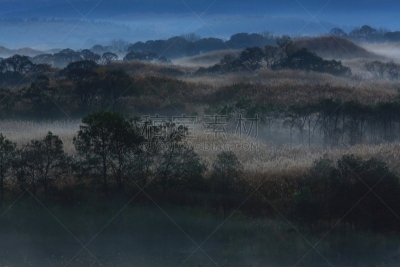 黎明,秋田县,湿地,桨叉架船,自然,旅途,草原,秋天,风景,图像