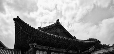 传统,韩国,宫殿,黑白图片,贞德,华丽的,旅途,过去,云,著名景点