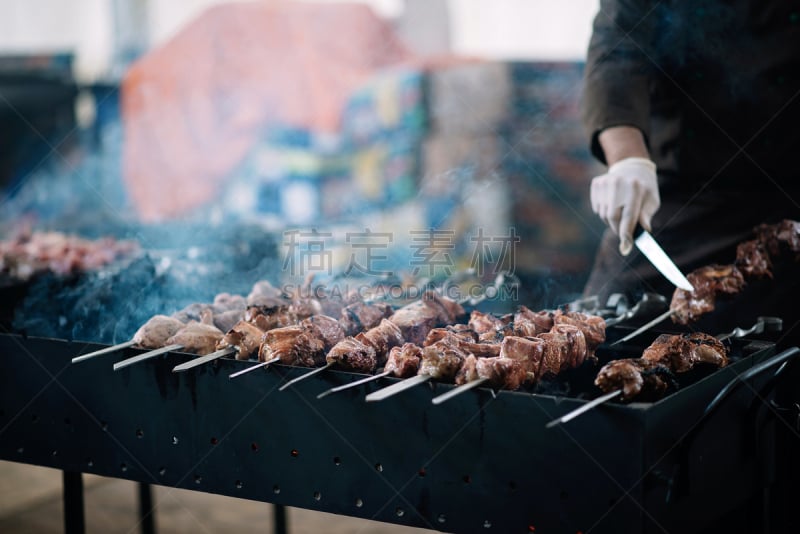 烤肉架,串肉签,街头食品,熟的,羊肉,美国公开赛,格子烤肉,牛排,热,暗色