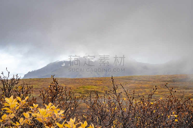 冰,秋天,雾,地形,冰河,山顶,冰岛国,前面,雪山,云