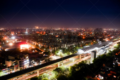 德里,黄昏,都市风景,夜晚,诺伊达,航拍视角,班加罗尔,斋浦尔,汽车,光轨