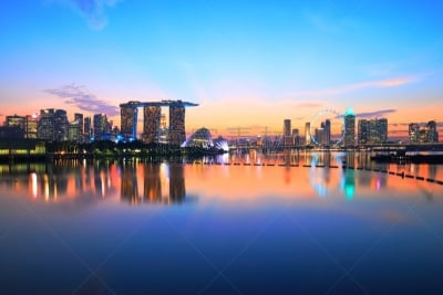 滨海湾 ,城市天际线,夜晚,新加坡市,国际著名景点,商务,新加坡,黄昏,现代,著名景点